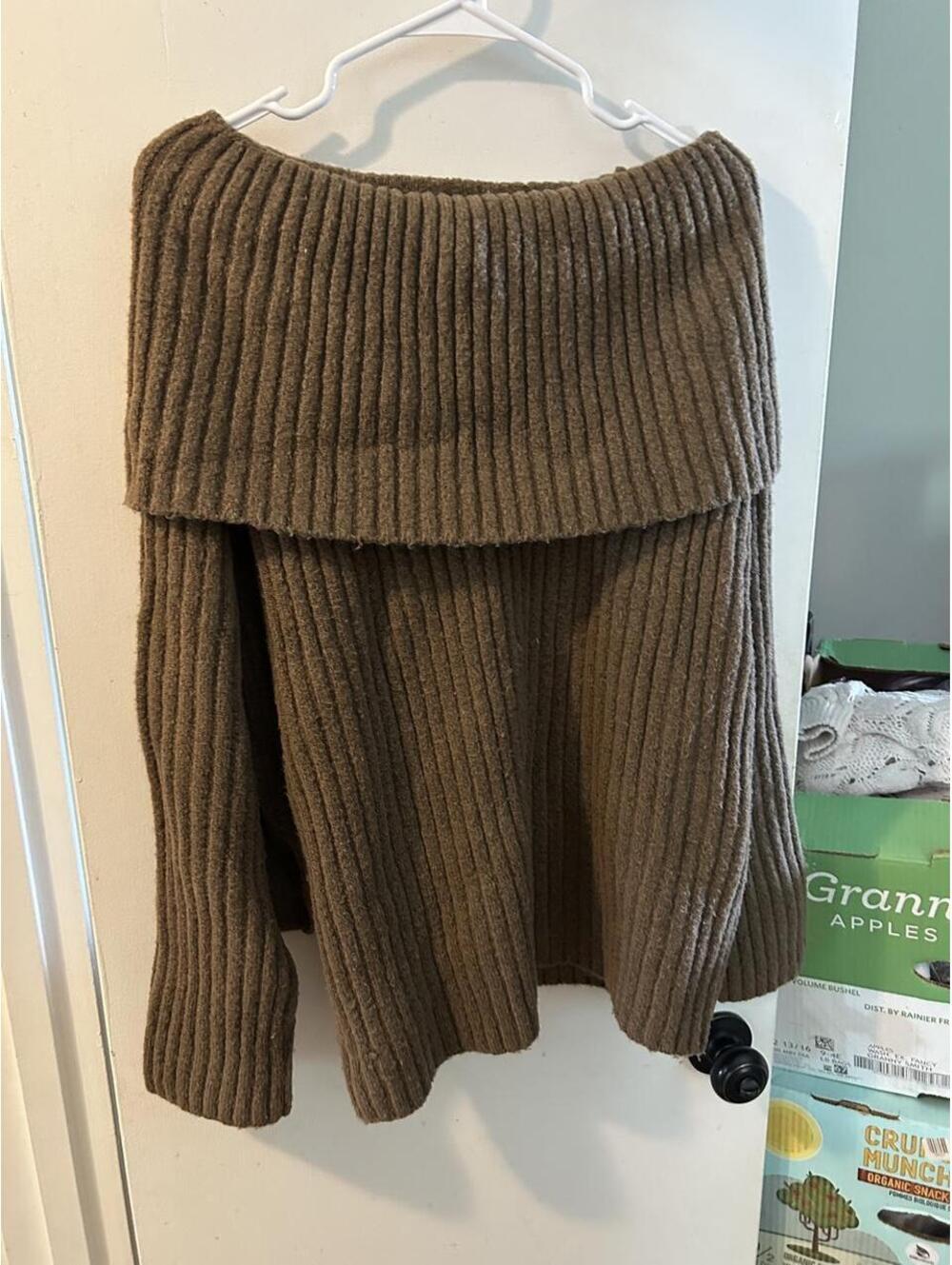 Listicle Brown ribbed knit off the shoulder sweater in a L